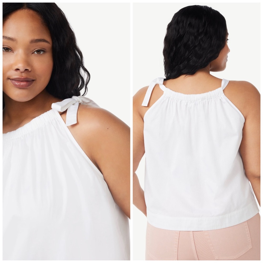 FREE ASSEMBLY Preppy White Cotton Sleeveless Tie Halter Bow Neck Tank Top - Picture 8 of 11